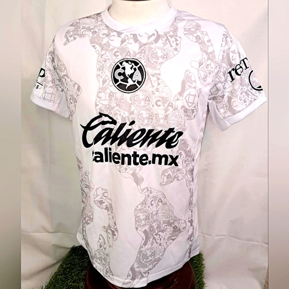 Soccer jersey Club American White jersey and logos, men size small to xlarge.